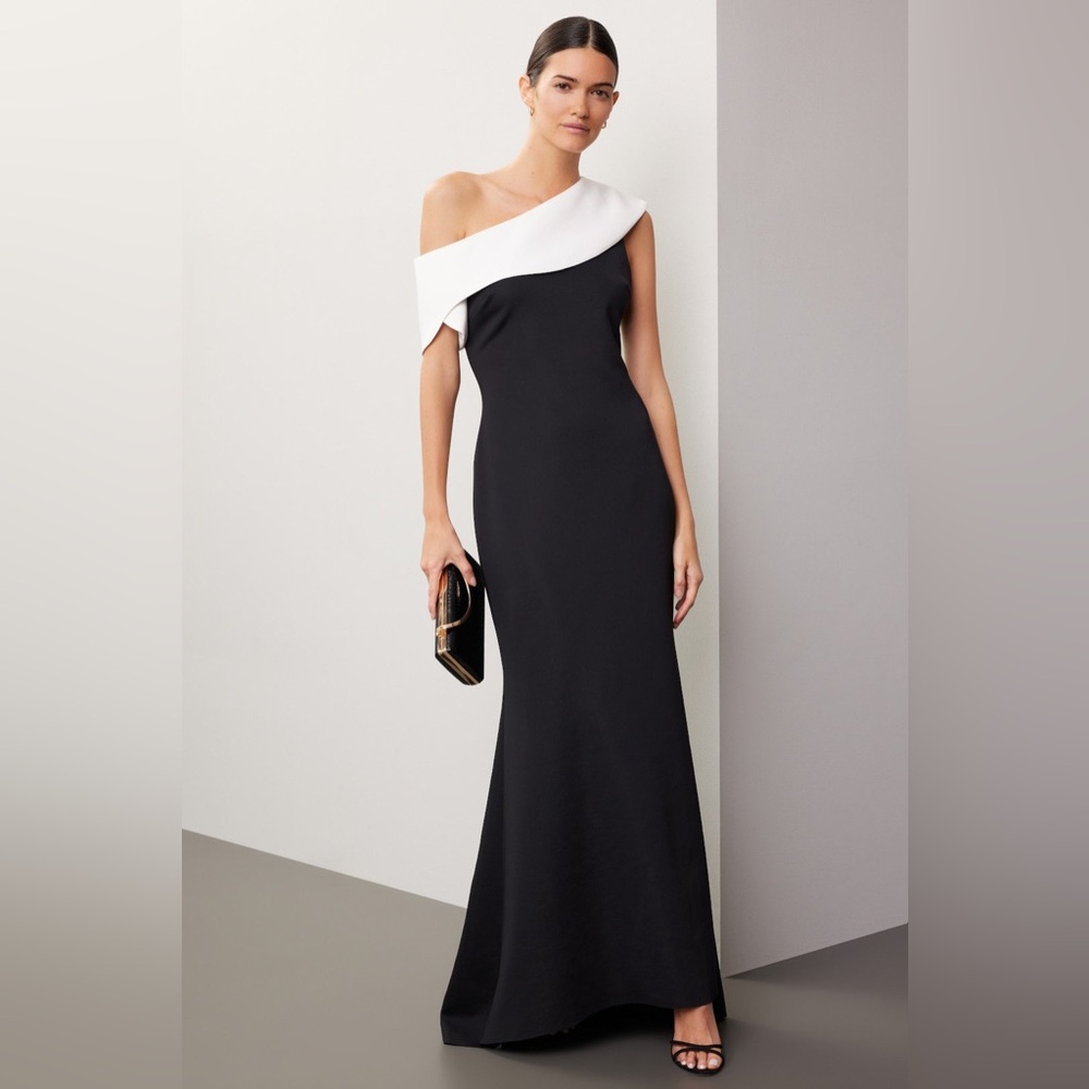 Badgley Mischka One Shoulder Black and White Dress